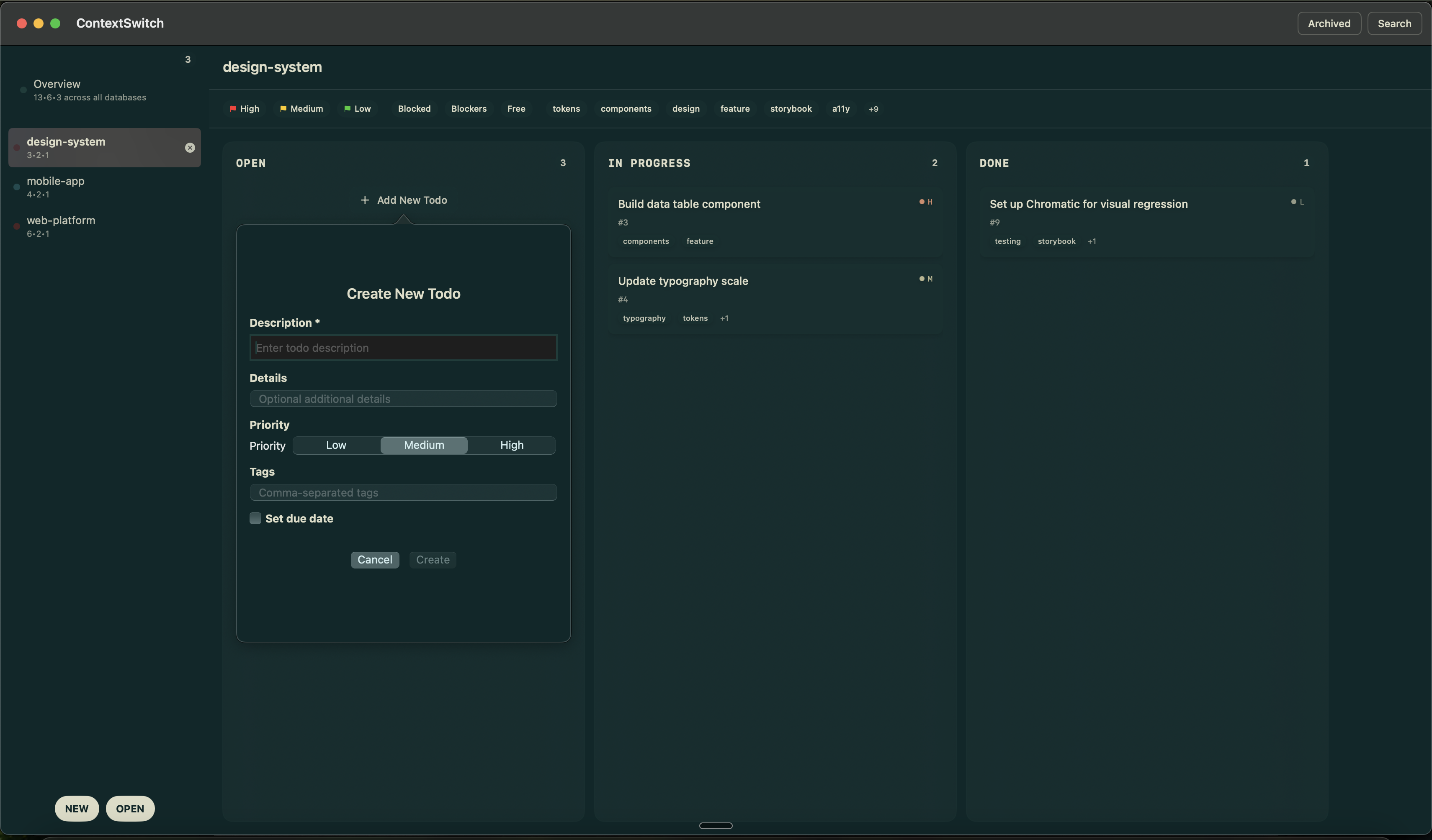 Create new task modal