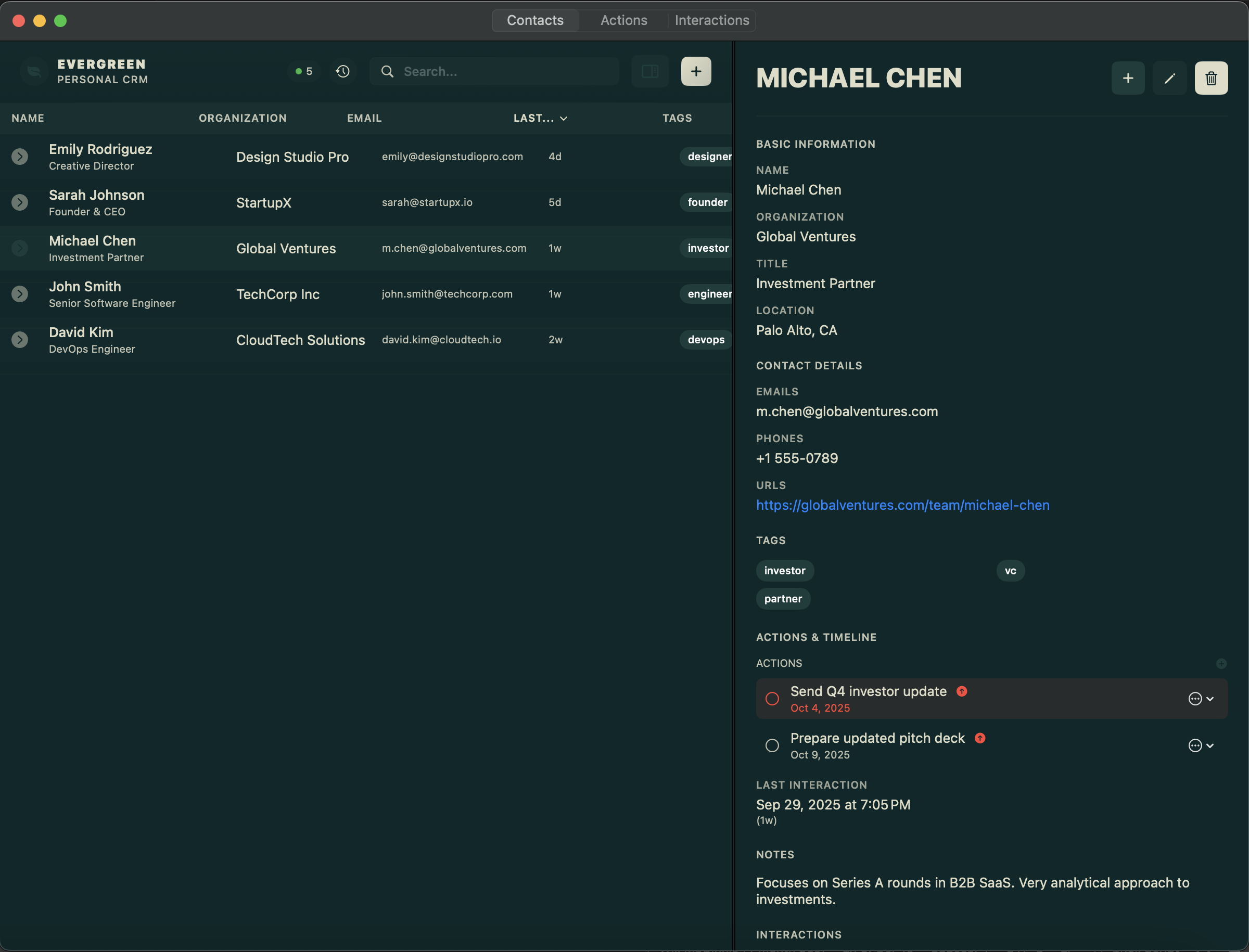 Evergreens new tabbed interface