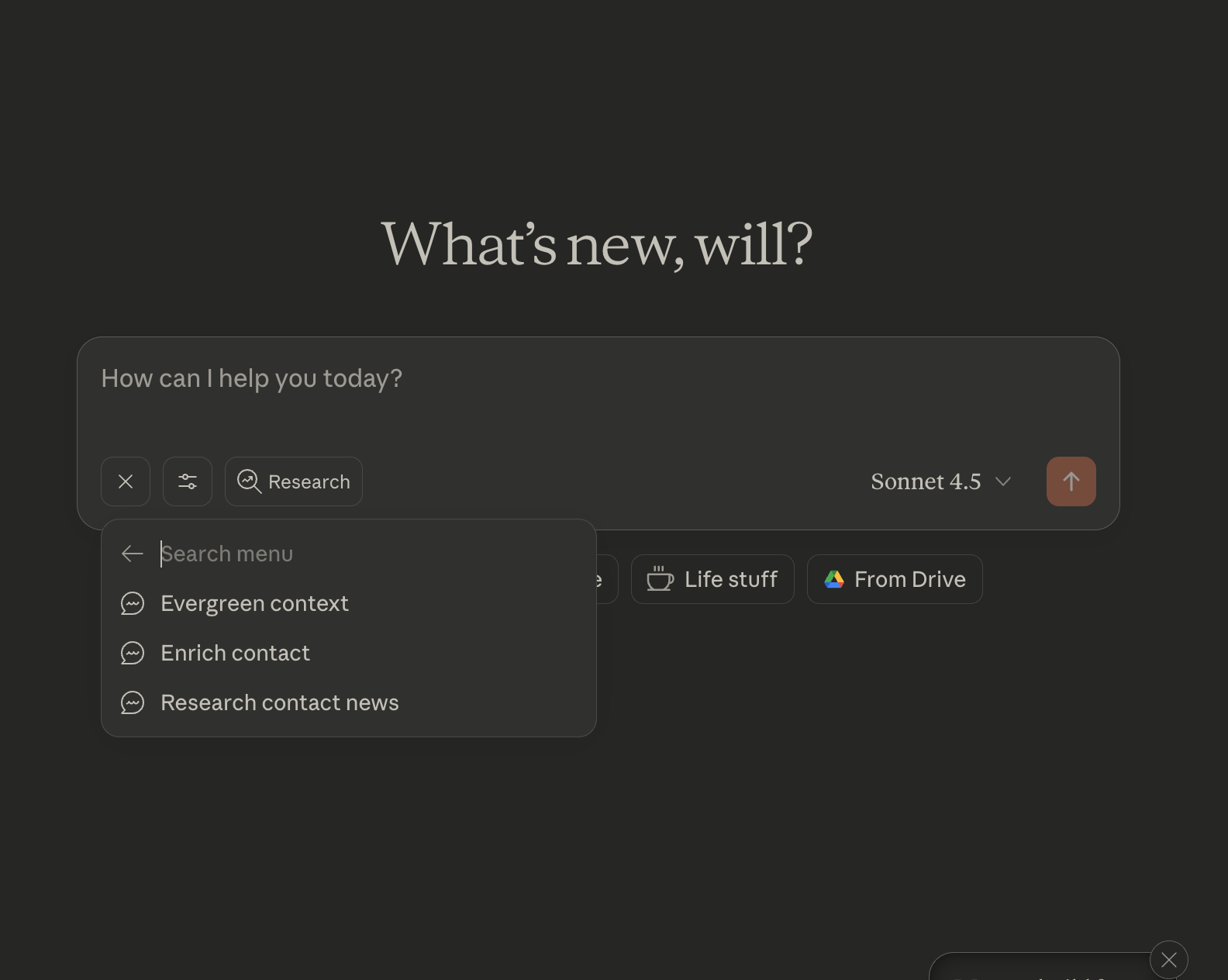 Prompts menu showing Evergreen integration