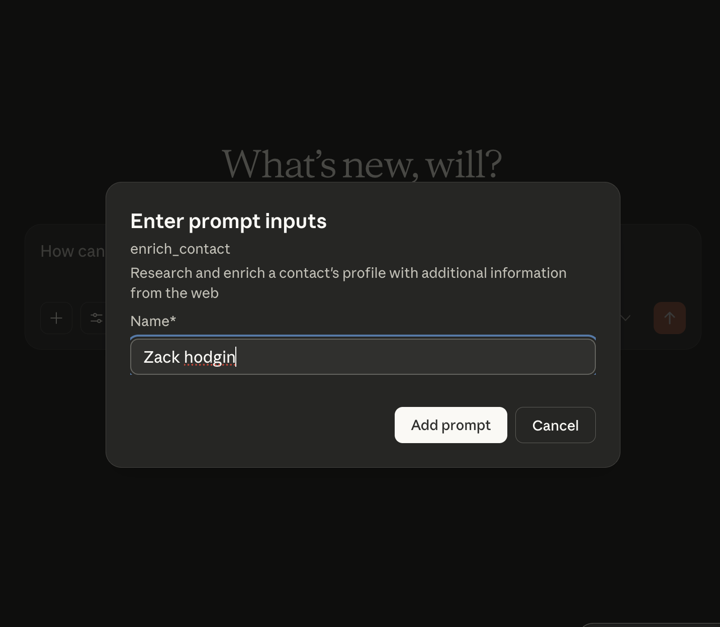 Enrich contact prompt with input form