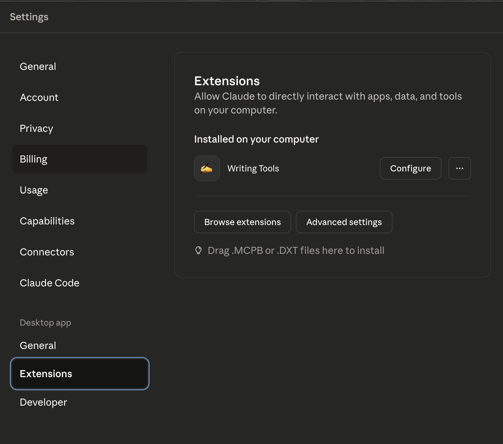 Writing tools MCP running in Claude Desktop
